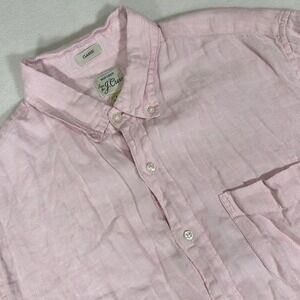 J Crew Shirt Mens Large Pink Classic Fit Irish Linen‎ Baird McNutt Short Sleeve